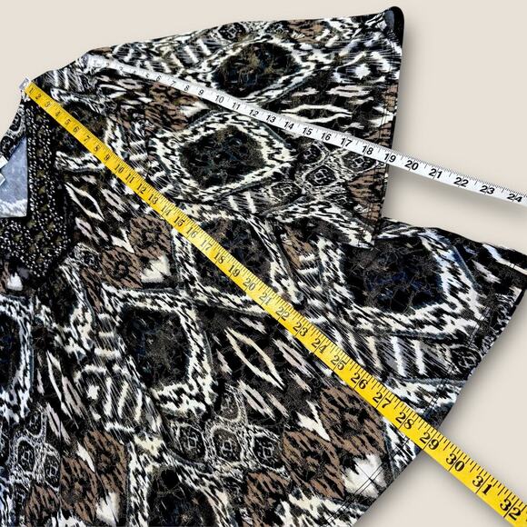 DressBarn Vintage 3/4 Sleeves Beaded V Neck Jersey Top Blouse Size 22/24 Ikat - Picture 12 of 13